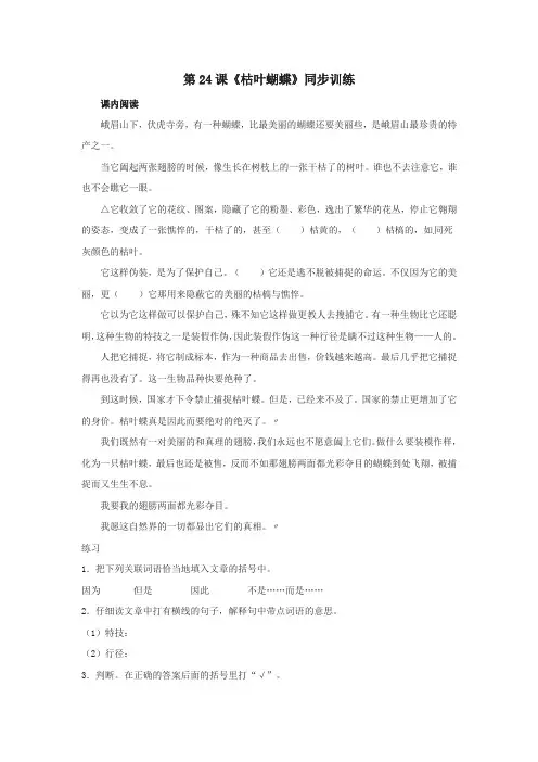 鲁教版七年级语文上册练习题及答案(全套27份)3