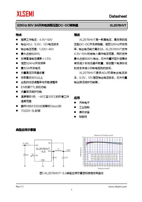 XL2576HVT 52KHz 60V 3A降压型DC-DC转换器数据手册说明书