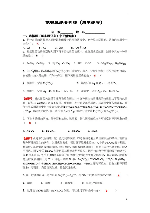 酸碱盐综合训练 含答案
