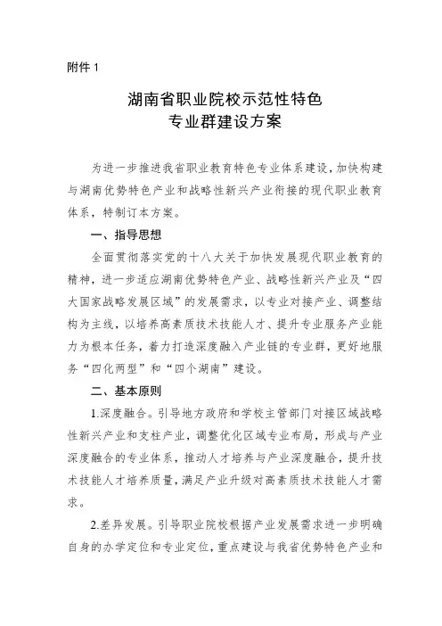 湖南省职业院校示范性特色专业群建设方案