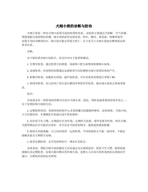 犬细小病的诊断与防治