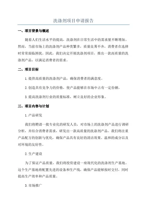 洗涤剂项目申请报告