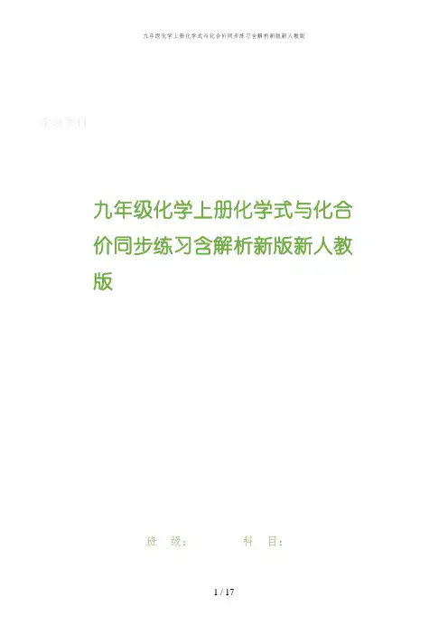 九年级化学上册化学式与化合价同步练习含解析新版新人教版
