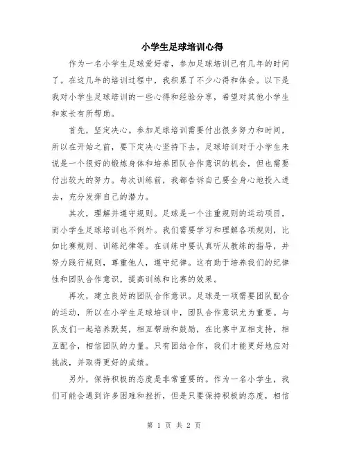 小学生足球培训心得
