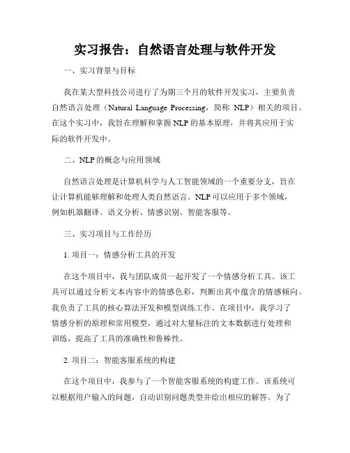 实习报告：自然语言处理与软件开发