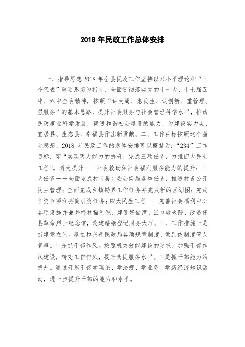 2018年民政工作总体安排