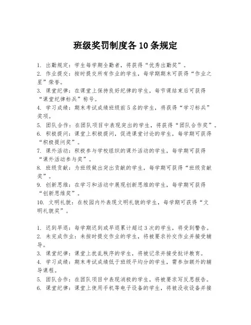 班级奖罚制度各10条规定