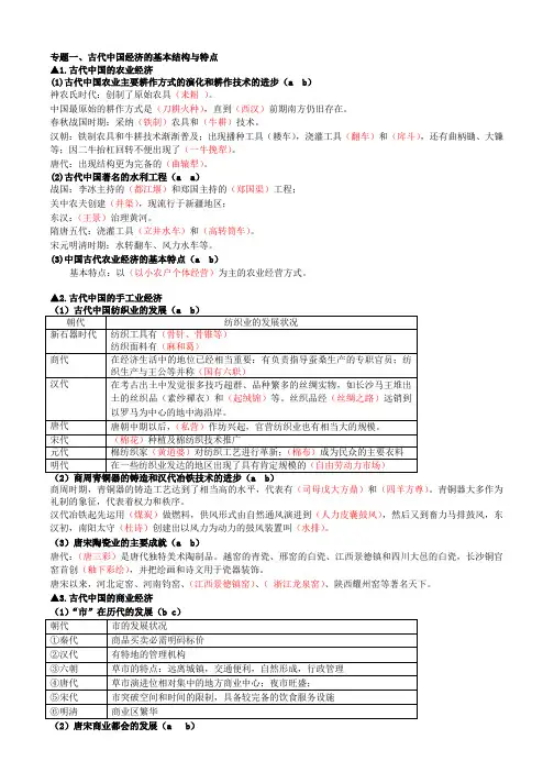 高一历史会考条目解答(必修二)答案
