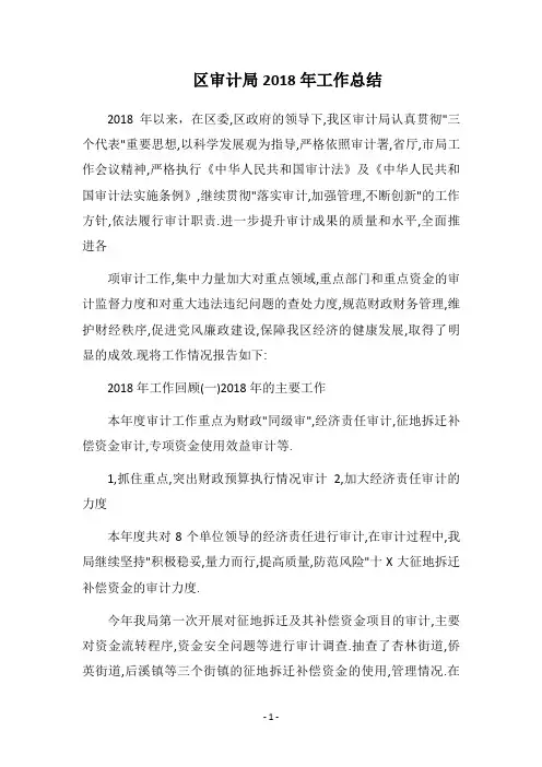 区审计局2018年工作总结