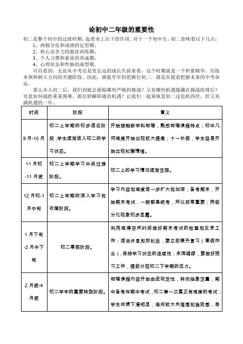 论初中二年级的重要性
