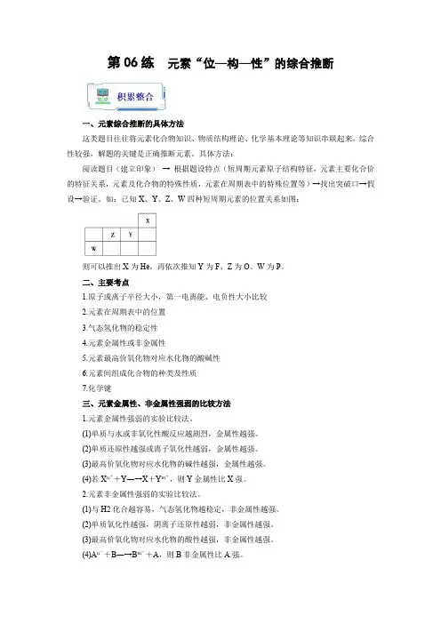 第06练 元素“位—构—性”的综合推断(解析版)