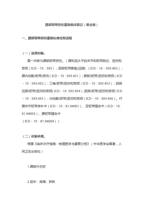 踝部韧带损伤康复临床路径(最全版)