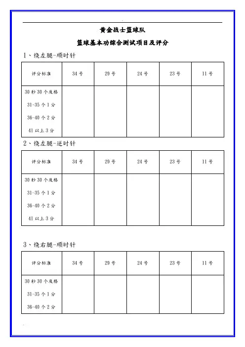 篮球基本功综合测试项目及评分