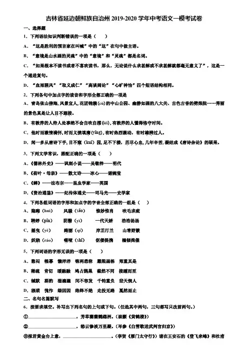 吉林省延边朝鲜族自治州2019-2020学年中考语文一模考试卷含解析