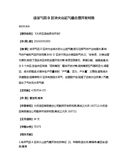 徐深气田D区块火山岩气藏合理开发对策