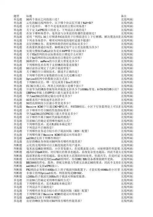 5G无线网初级认证试题