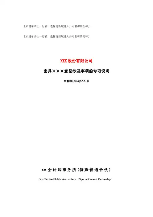 上市公司内部控制非标准意见涉及事项的专项说明