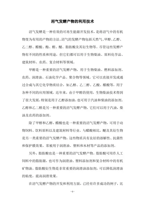 沼气发酵产物的利用技术