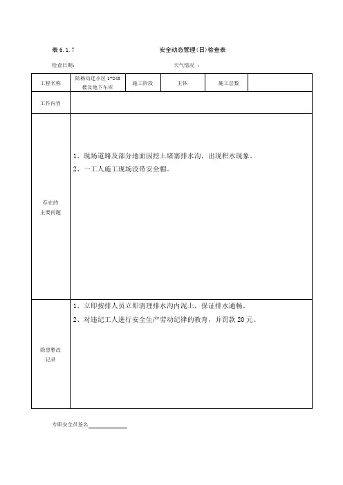 安全动态管理 日 检查表 