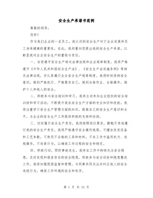安全生产承诺书范例（七篇）
