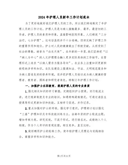 2024年护理人员新年工作计划范本(5篇)