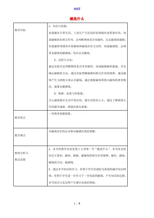 九年级物理全册《17.1 磁是什么》教案 (新版)沪科版-(新版)沪科版初中九年级全册物理教案
