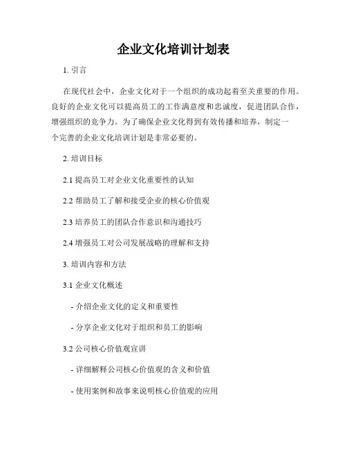 企业文化培训计划表