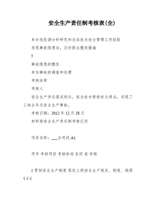 安全生产责任制考核表(全)