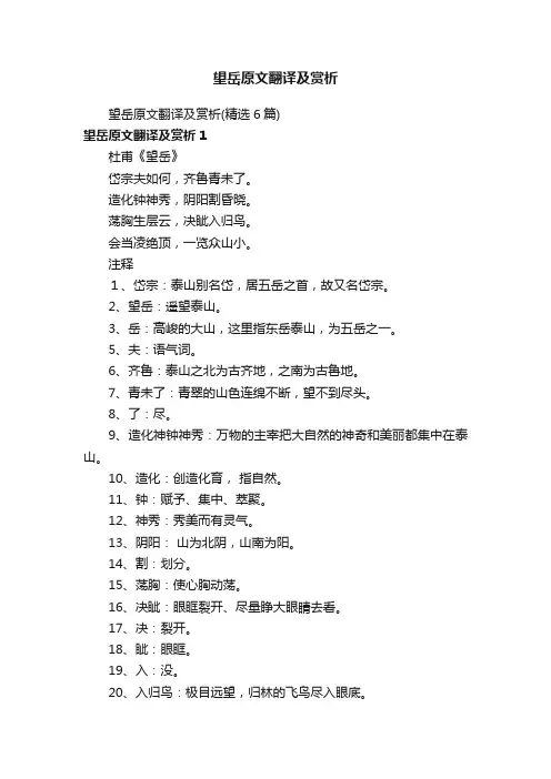 望岳原文翻译及赏析（精选6篇）