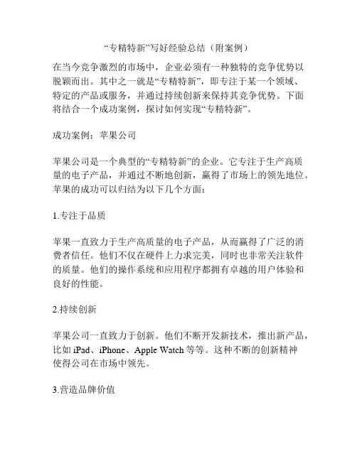 “专精特新”写好经验总结(附案例)