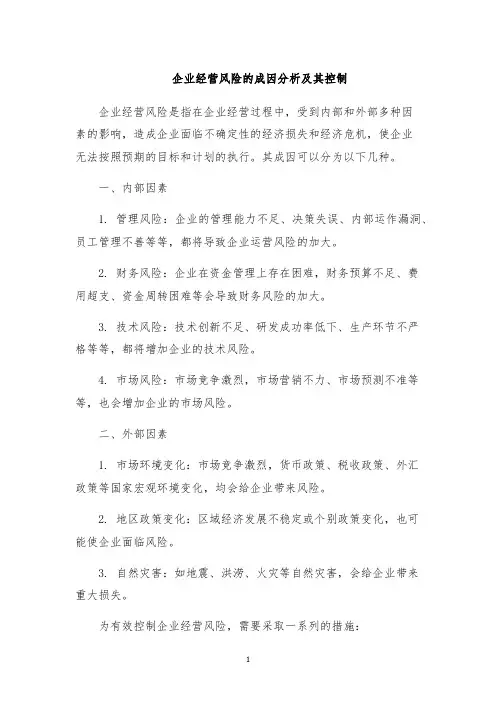 企业经营风险的成因分析及其控制