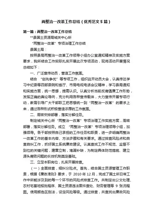 两整治一改革工作总结（优秀范文5篇）
