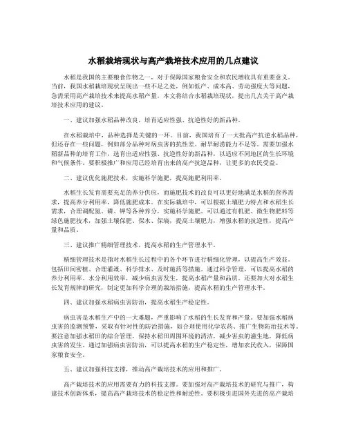 水稻栽培现状与高产栽培技术应用的几点建议