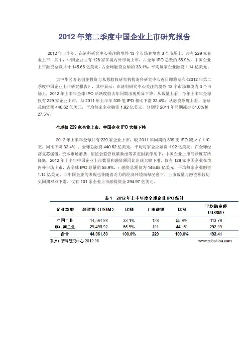 2012年第二季度中国企业上市研究报告