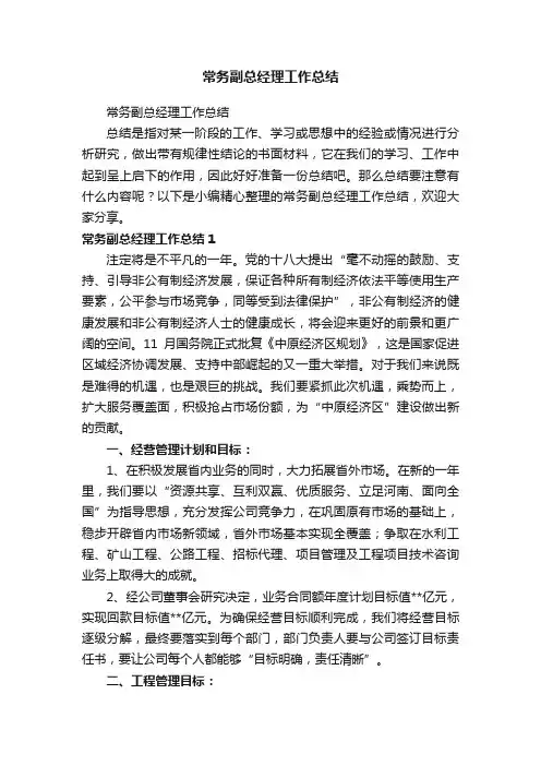 常务副总经理工作总结