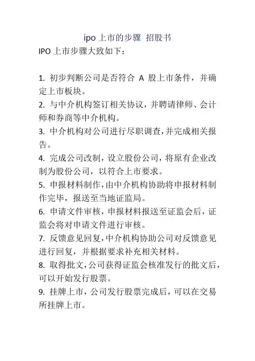 ipo上市的步骤 招股书