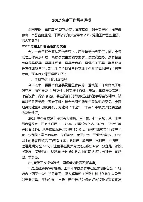 2017党建工作督查通报