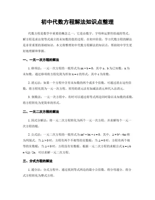 初中代数方程解法知识点整理