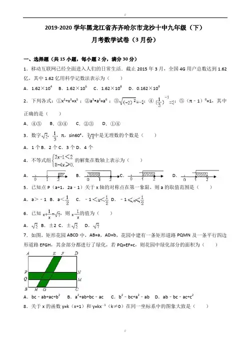 齐齐哈尔市2019届九年级下月考数学试卷(3月)(有答案)(已审阅)