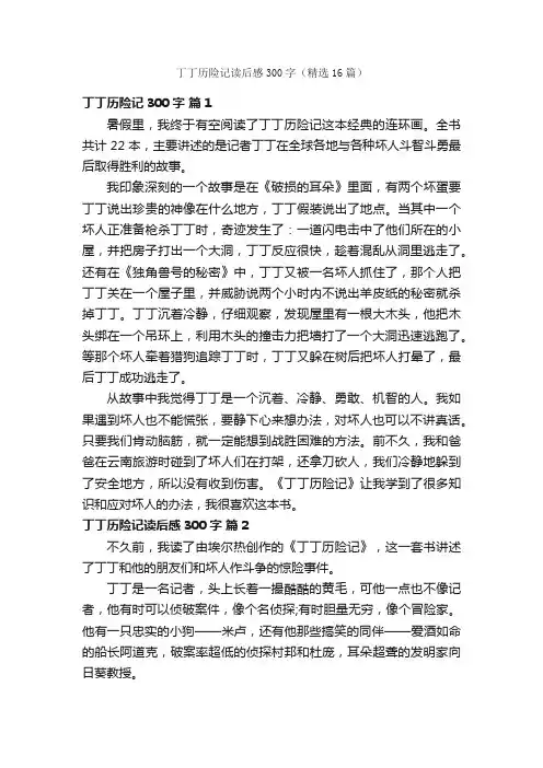 丁丁历险记读后感300字（精选16篇）
