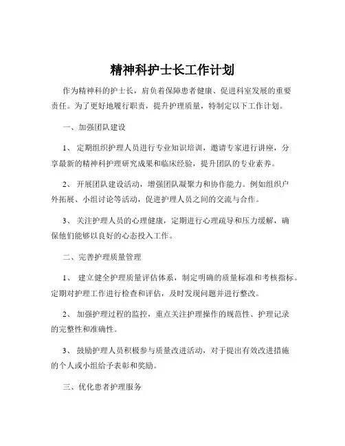 精神科护士长工作计划