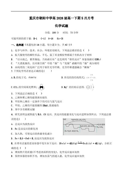 重庆市朝阳中学2023-2024学年高一下学期5月月考化学试卷(含答案)