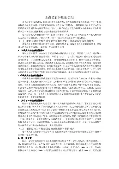 金融监管体制的模式与理论
