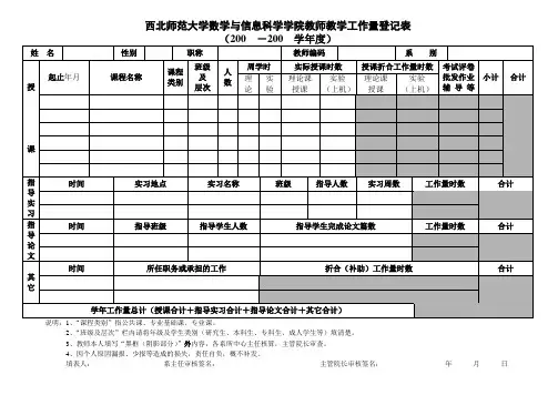 西北师范大学数学与信息科学学院教师教学工作量登记表