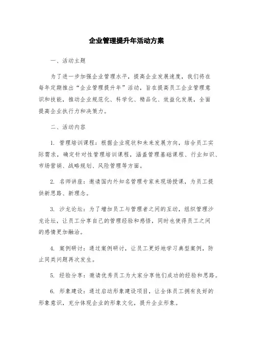 企业管理提升年活动方案