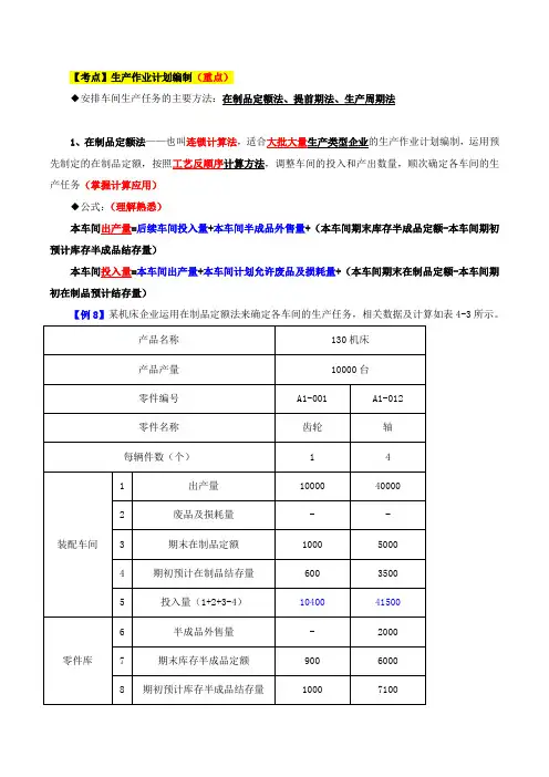 中级经济师-工商、第四章生产管理与控制-第二节-生产作业计划(二)