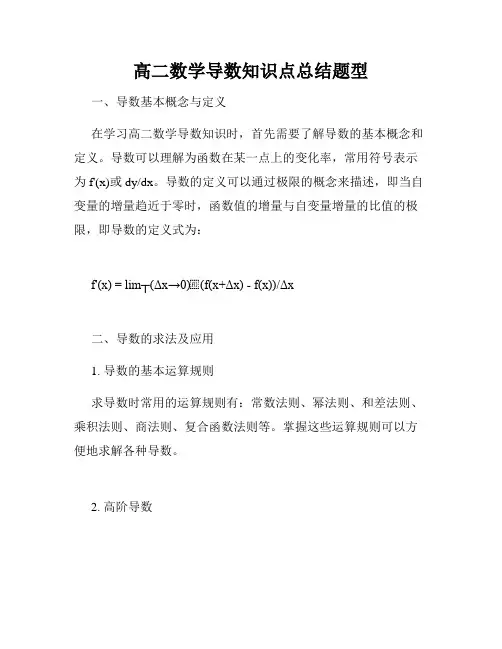 高二数学导数知识点总结题型