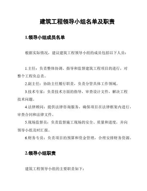 建筑工程领导小组名单及职责