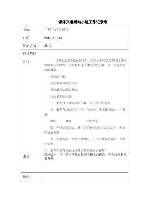 初中语文课外兴趣活动记录1