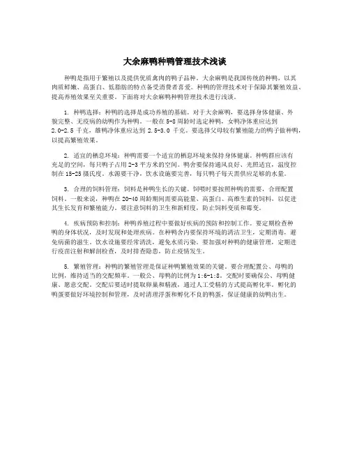 大余麻鸭种鸭管理技术浅谈